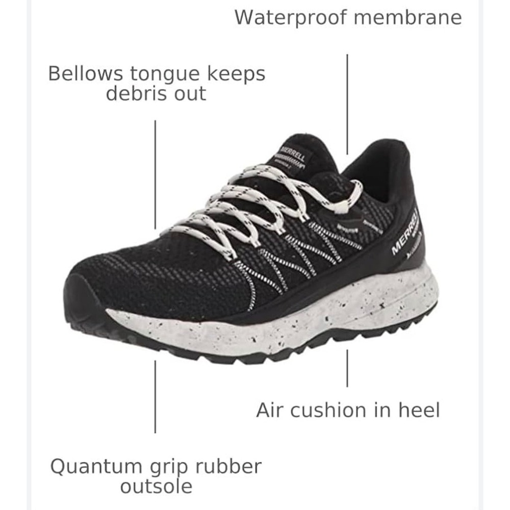 Merrell Bravada 2 Waterproof Hiking Shoes Womens 9 Black White Sneaker
